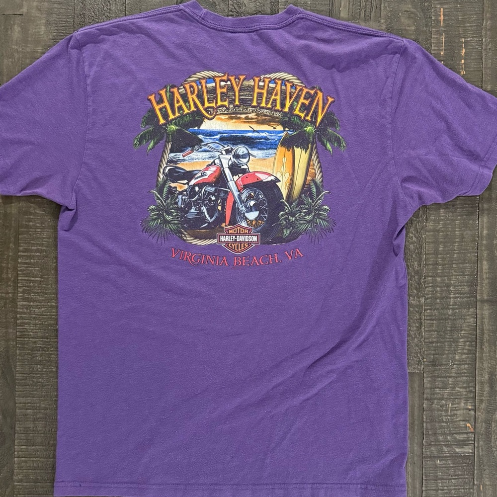 Harley Davidson Purple Graphic Tee Virginia Beach Y2K Motorcycle Biker Shirt - Picture 5 of 9